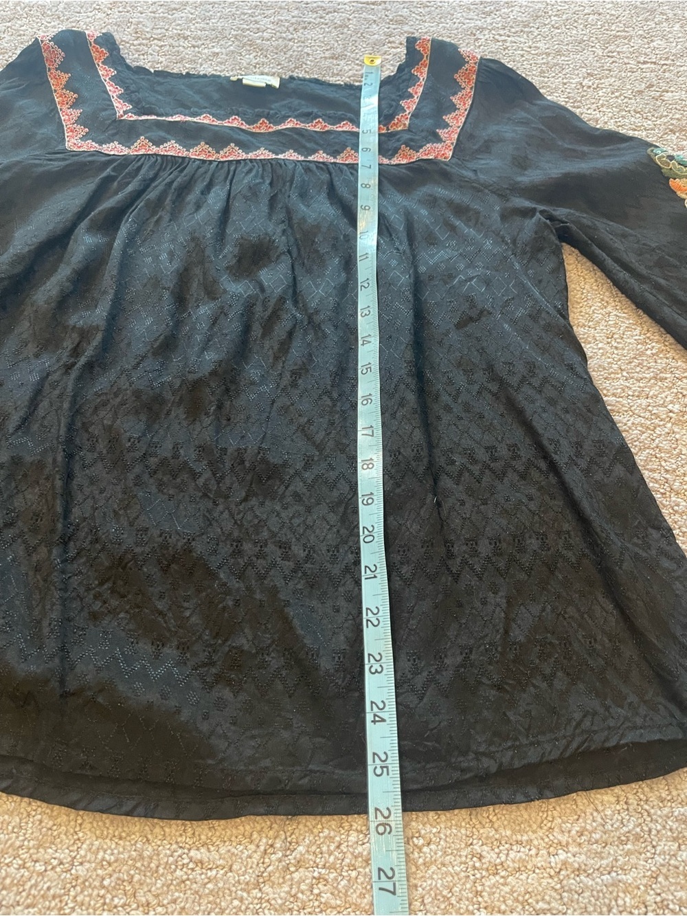 Sundance Artists Vision Black, Floral Embroidered Tunic Blouse, Long Sleeve, S - Picture 8 of 15
